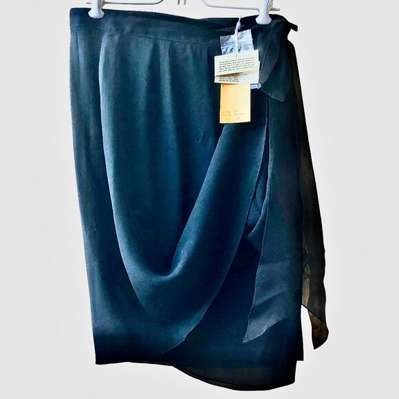 Classics by Anne Klein Vintage 80's Black SILK SHEER Sarong Wrap Skirt NEW - Picture 10 of 14